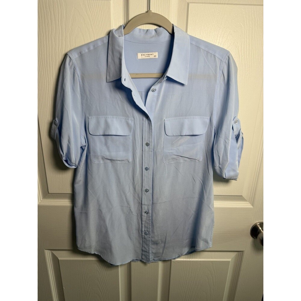 Equipment Femme Blue Long Sleeve Blouse 100% Silk  Women's Medium Career Luxury